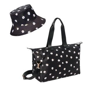 Alice & Olivia Daisy duffel bag snd bucket hat.